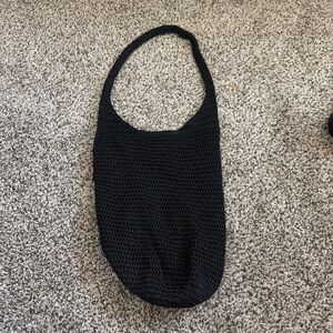 black crocheted hobo bag